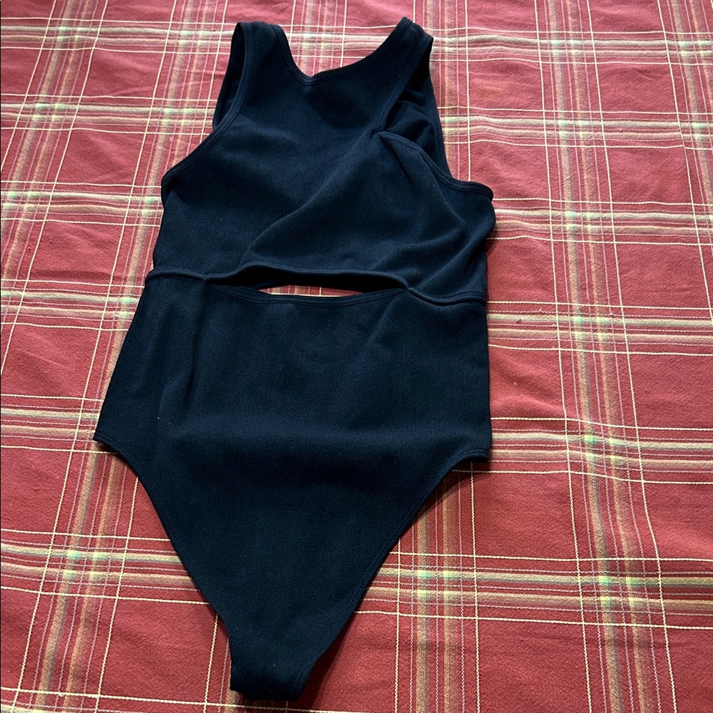 Colsie Women’s Black Ribbed Cutout Thong Bodysuit Small NWOT